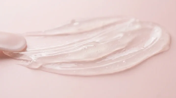 A silky, lightweight cream-gel texture representing the reductive beauty philosophy for reactive skin.