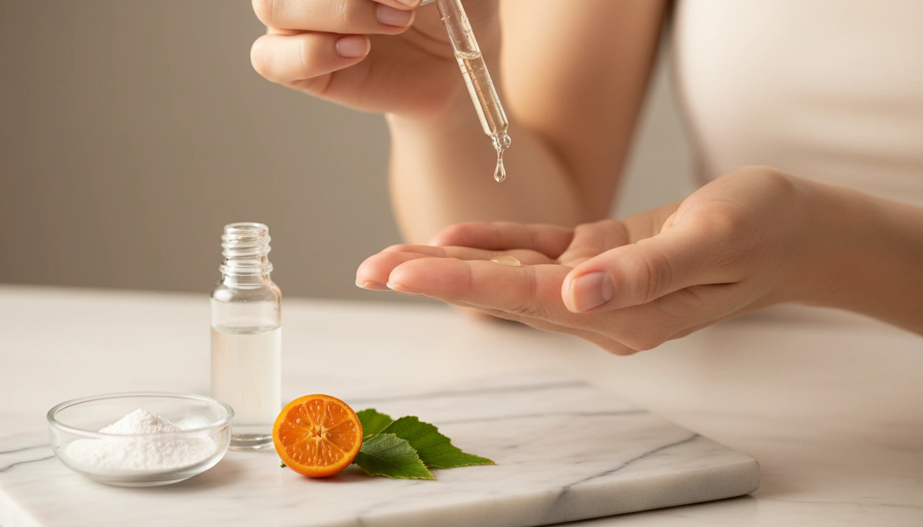 Close-up of niacinamide, hyaluronic acid and sea buckthorn — key ingredients behind Mádara's plant-based skincare science.