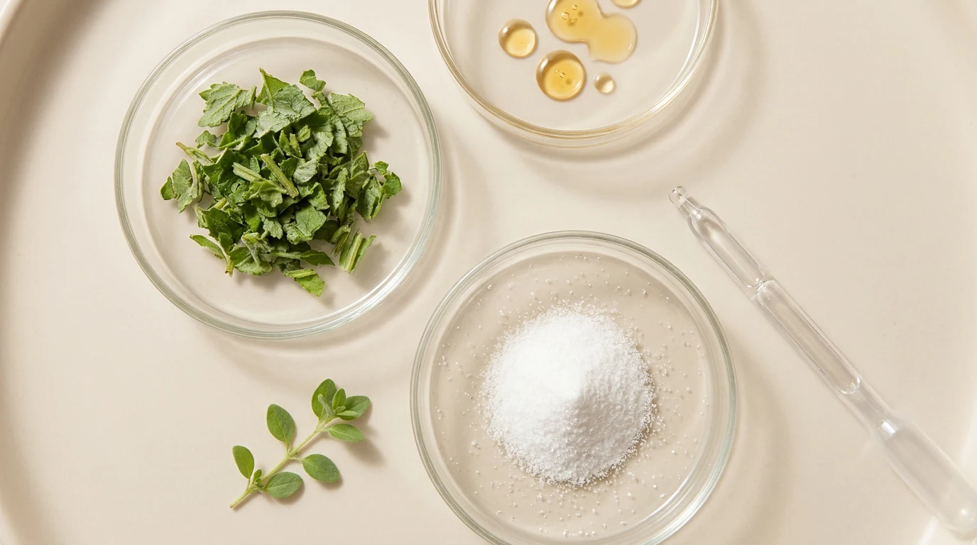 Scientifically backed skincare ingredients — niacinamide, hyaluronic acid and biotech actives in clean beauty formulations