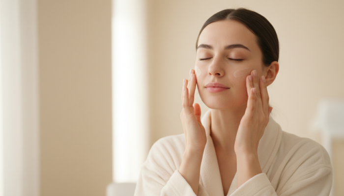 Woman applying skincare cream to sensitive skin — best niche skincare for sensitive skin routine