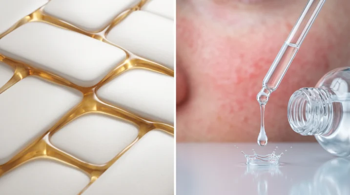 Close-up of a skincare serum drop, illustrating the sensitivity and reaction of a damaged skin barrier.