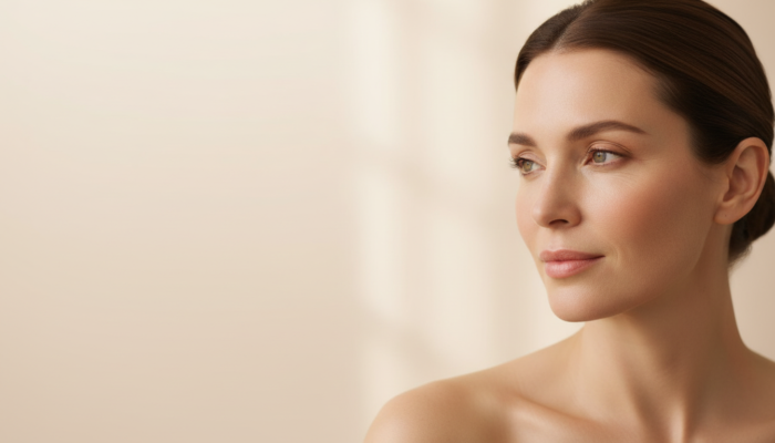 Timeless Skin Health result — luminous, rested skin reflecting Nobel Prize-winning science behind Noble Panacea