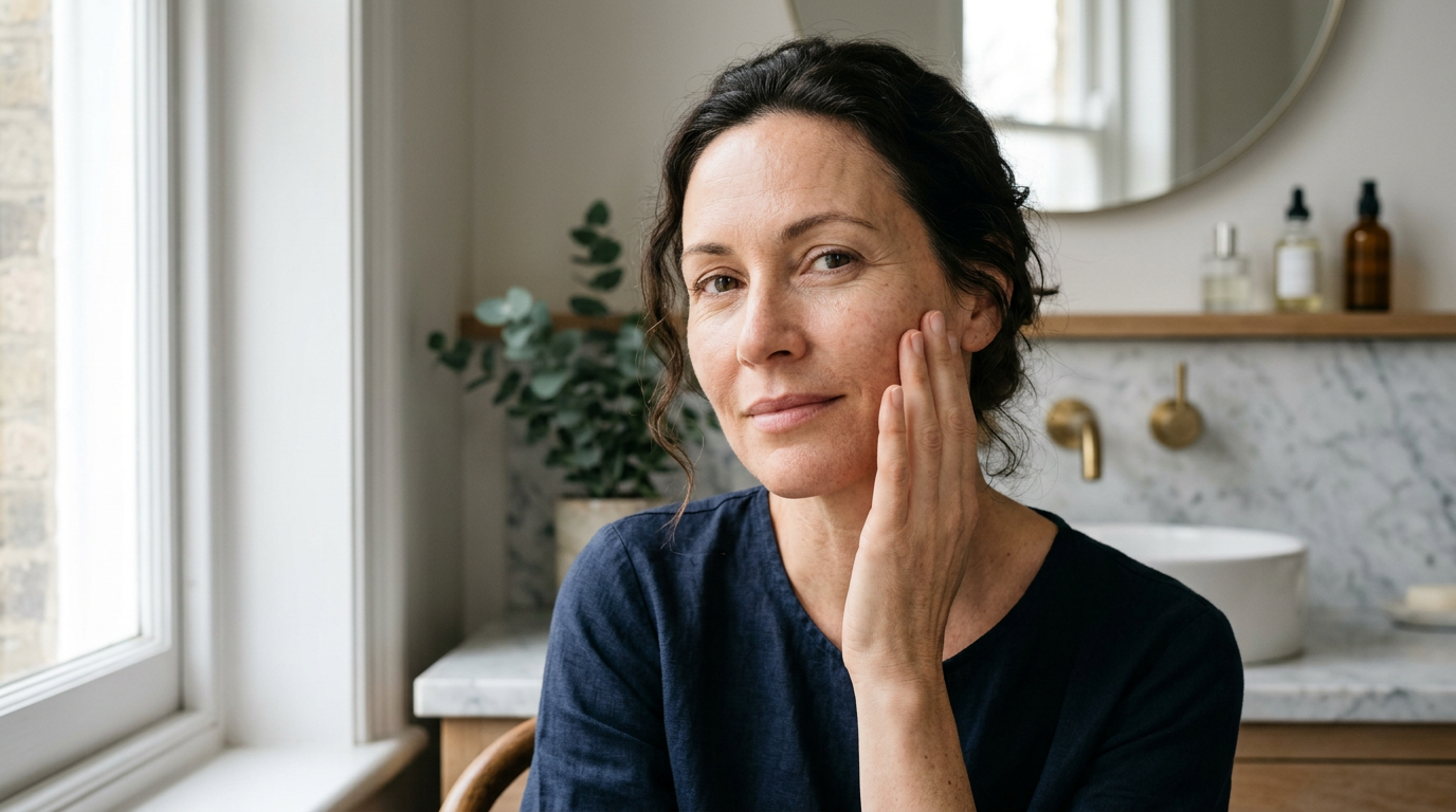 Adult woman with natural skin texture showing hormonal skin changes after 40
