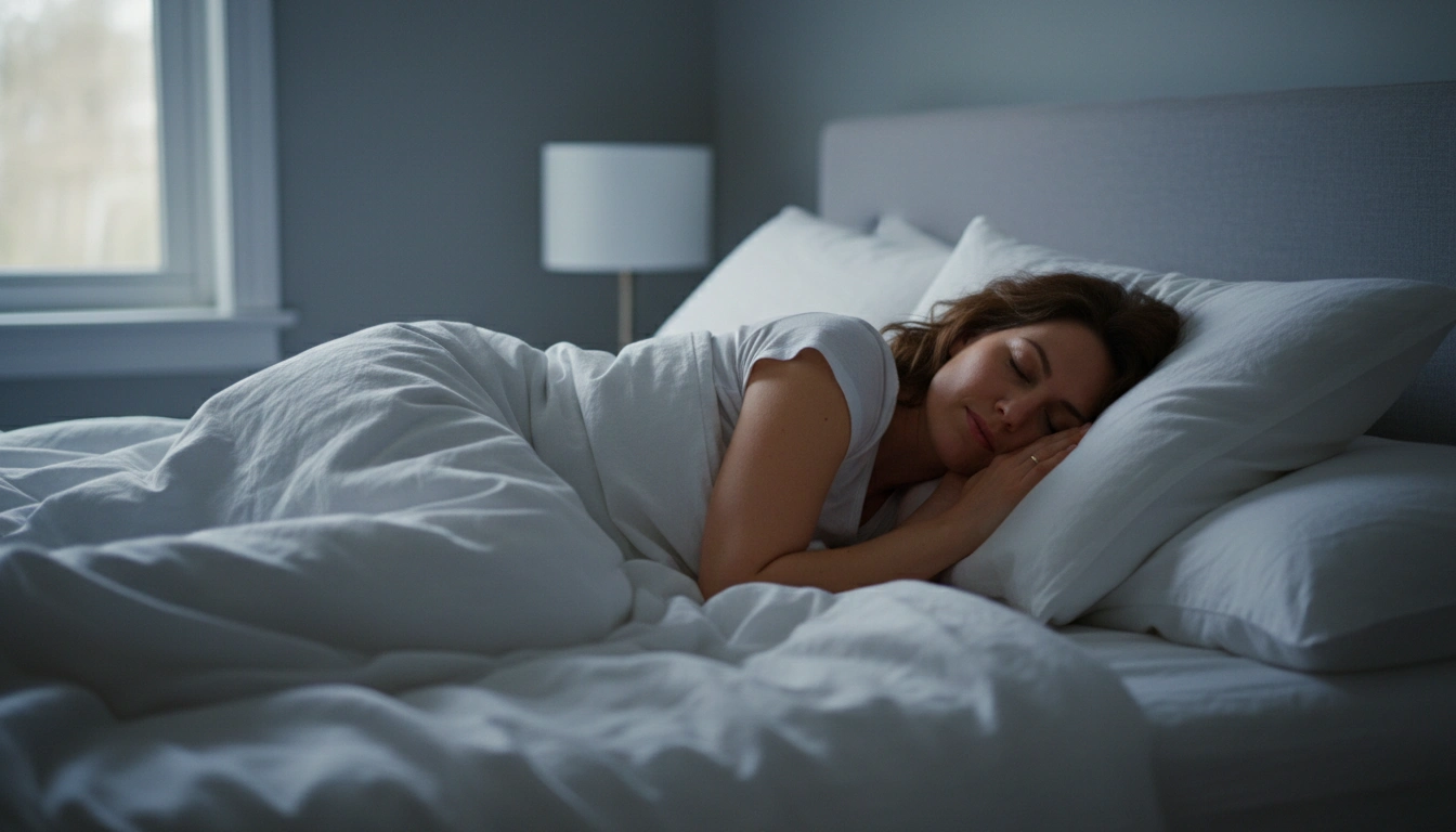 Woman sleeping peacefully at night illustrating the importance of sleep for nighttime skin repair and barrier function
