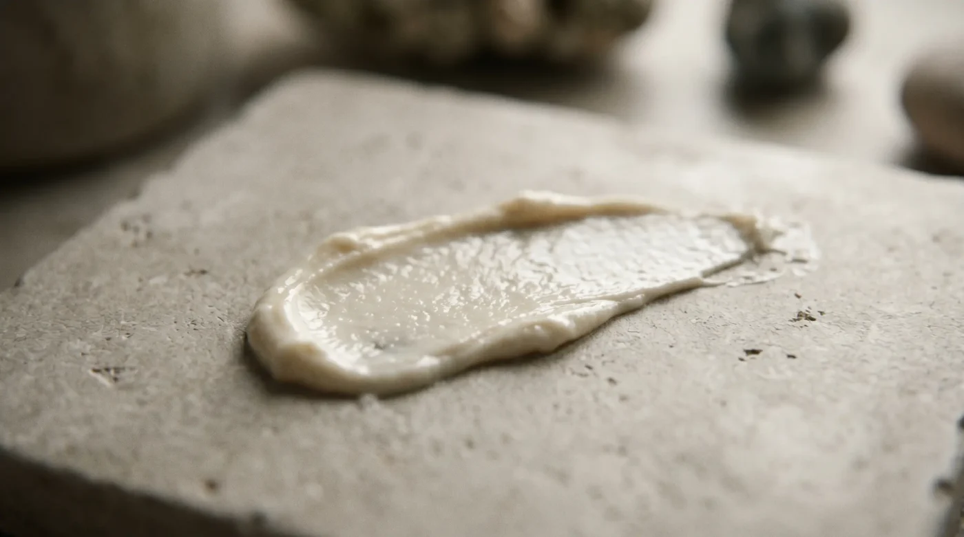 Macro texture of a ceramide cream showing skin cycling benefits for barrier support