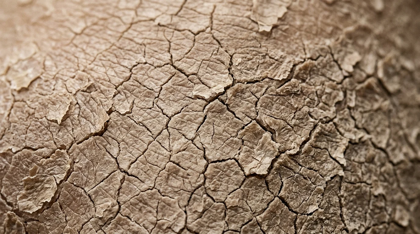 Extreme macro close-up of dry, cracked skin surface showing compromised stratum corneum and signs of elevated transepidermal water loss