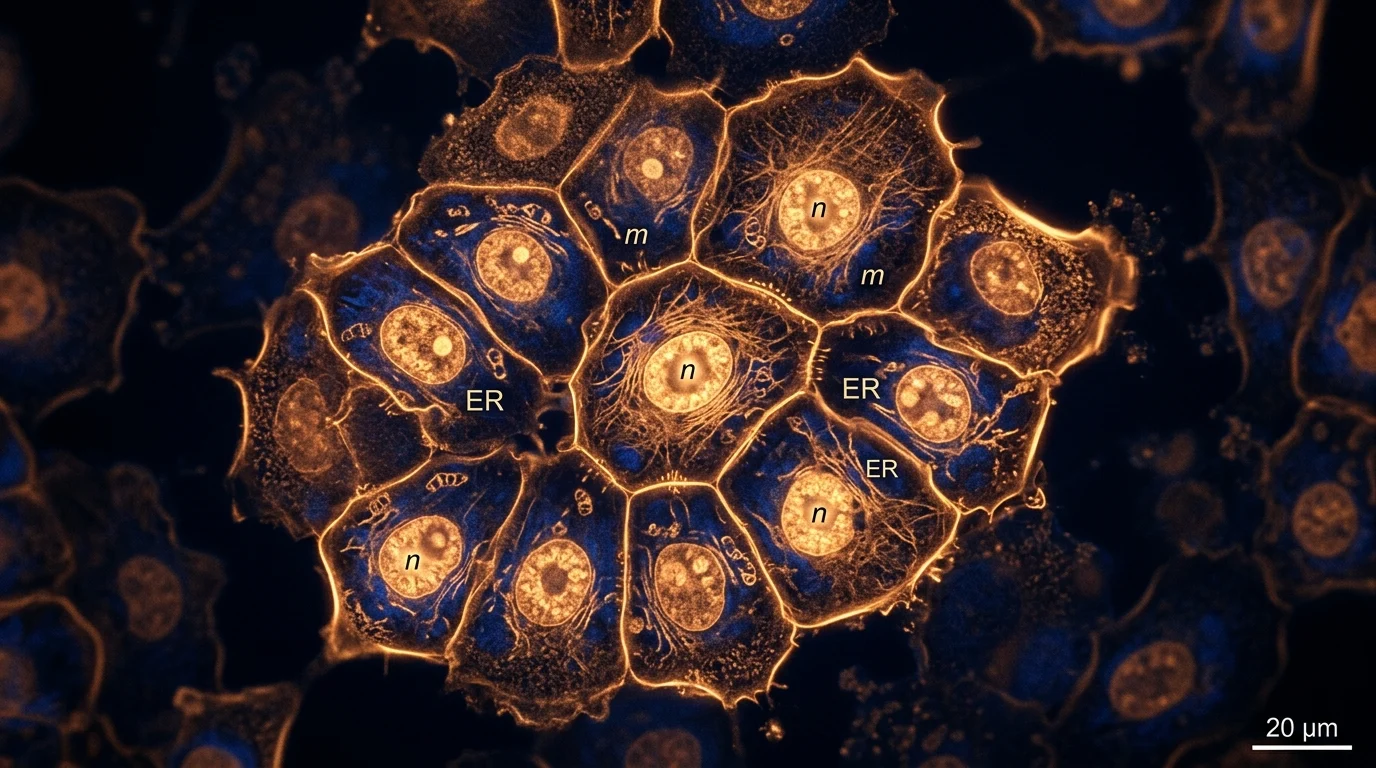 Microscopic view of human skin cells illustrating the cellular biology behind epigenetic aging and skin longevity science