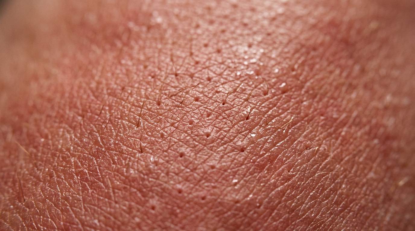 Macro close-up of human skin surface showing warmth and increased microcirculation
