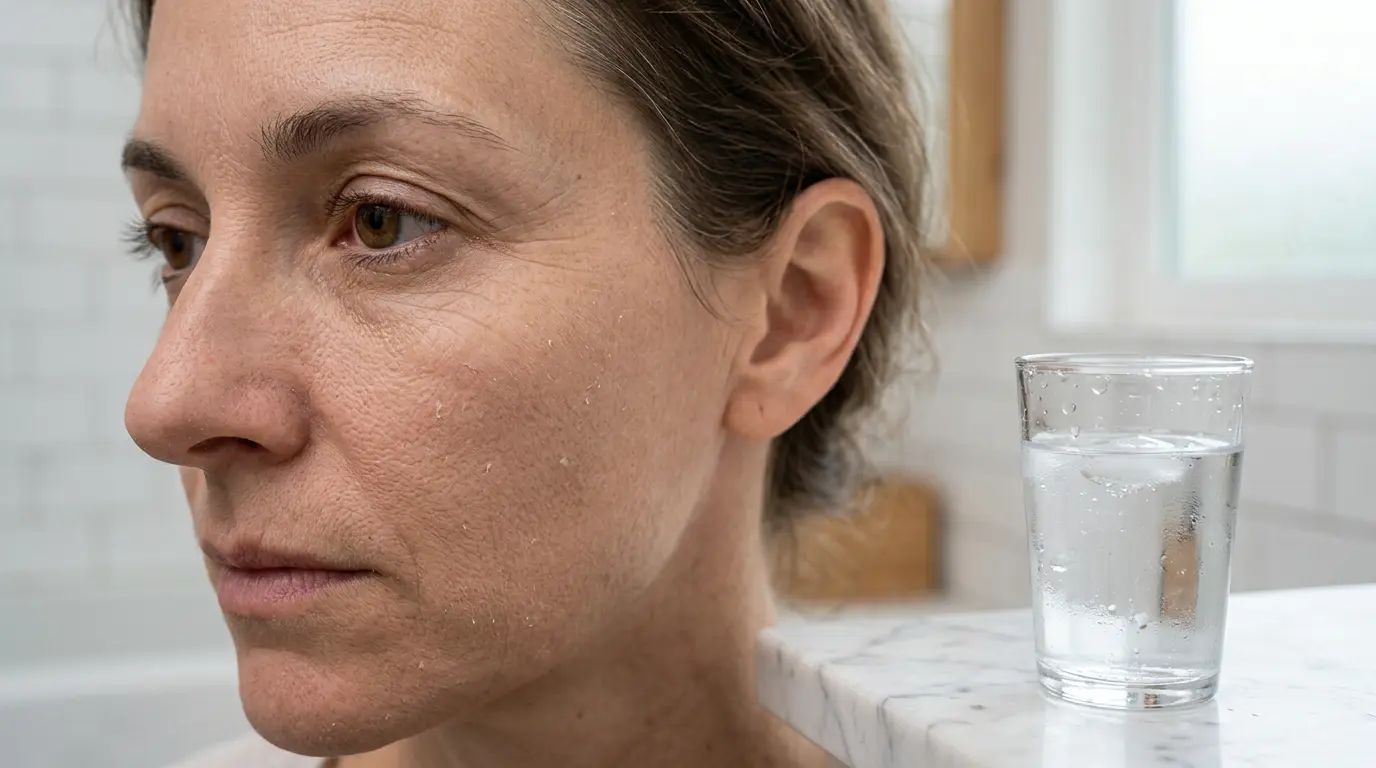 Dehydrated skin texture illustrating trans-epidermal water loss and barrier disruption from alcohol consumption