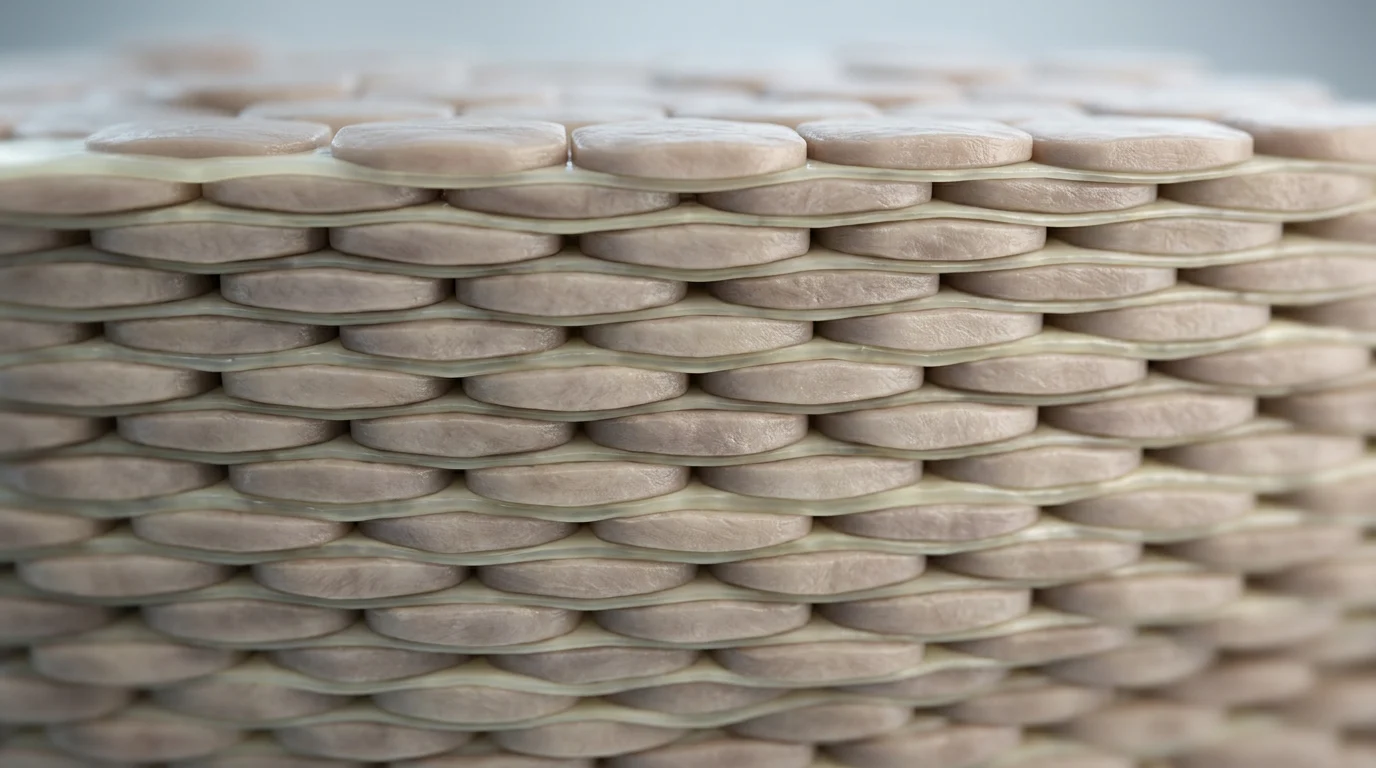 The structure of the skin layers, showing the cells of the stratum corneum and the lipid matrix between them